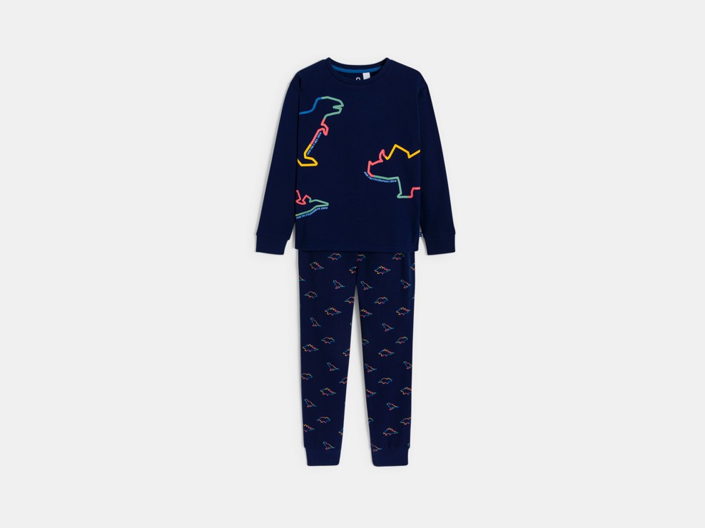 Pyjama 2 pièces en velours dinosaures bleu marine Garçon 2