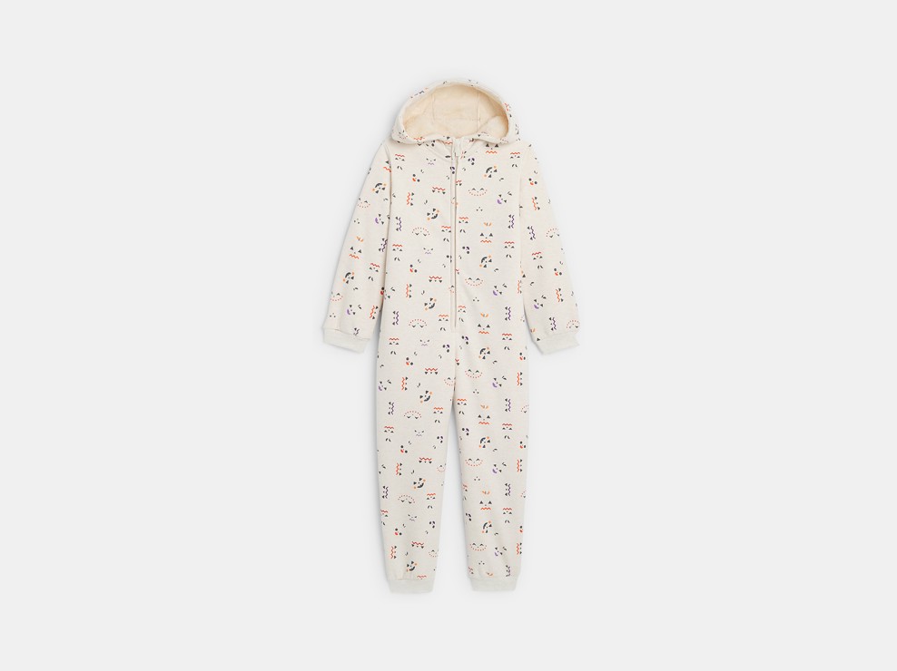 Overall Kapuze Molton mit Pelzbesatz weiß Jungen 1