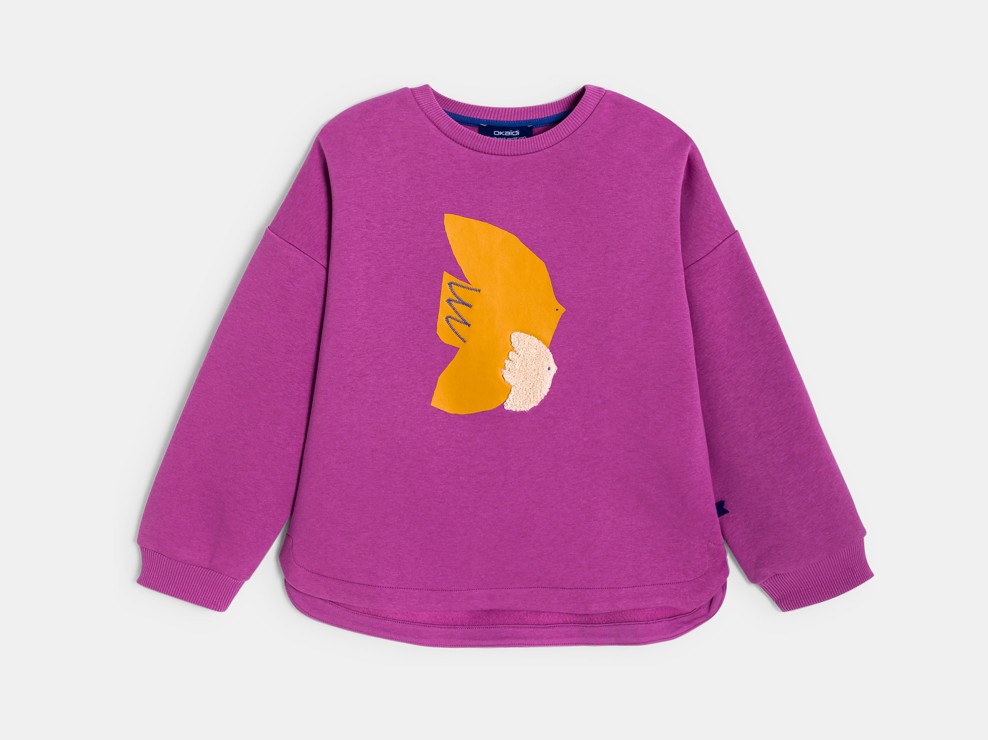 Sweatshirt violett Vogel M.LARRAIN X OKAIDI Jungen oder Mädchen 2