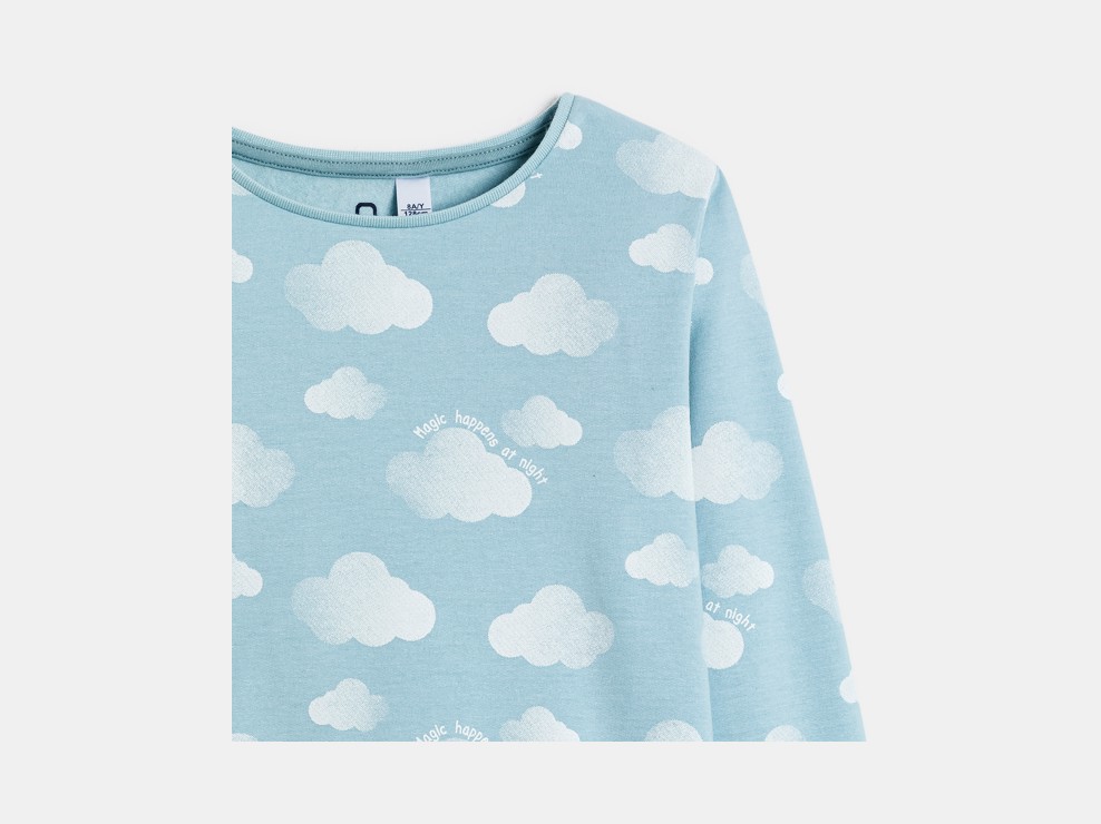 2-teiliger Pyjama Molton Wolkenmotiv himmelblau Mädchen 2