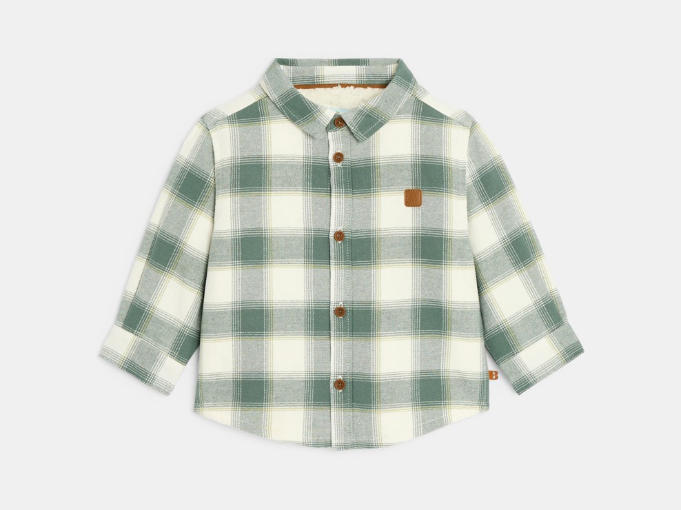 Sobrecamisa forrada sherpa cuadros verde bebé niño 1