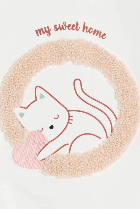 Bestickte Bluse in Weiß mit Katze für kleine Mädchen 2