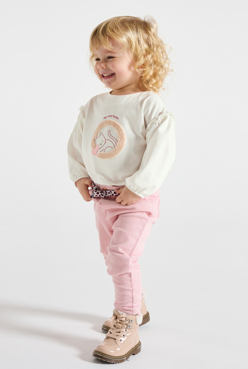 Biała bluzka haftowana z kotem niemowlę dziewczynka 1