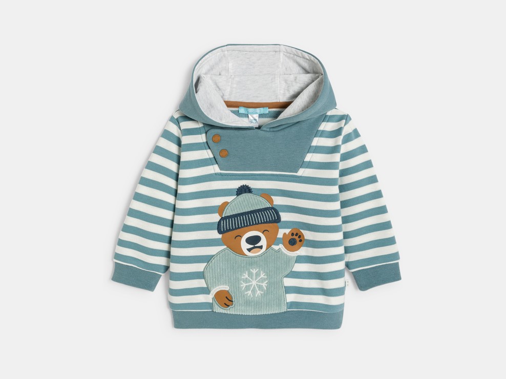 Sudadera con capucha muletón de rayas oso azul bebé niño 1