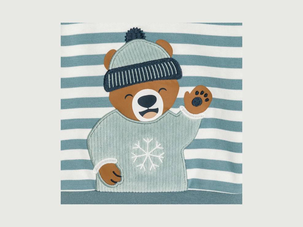 Sudadera con capucha muletón de rayas oso azul bebé niño 2