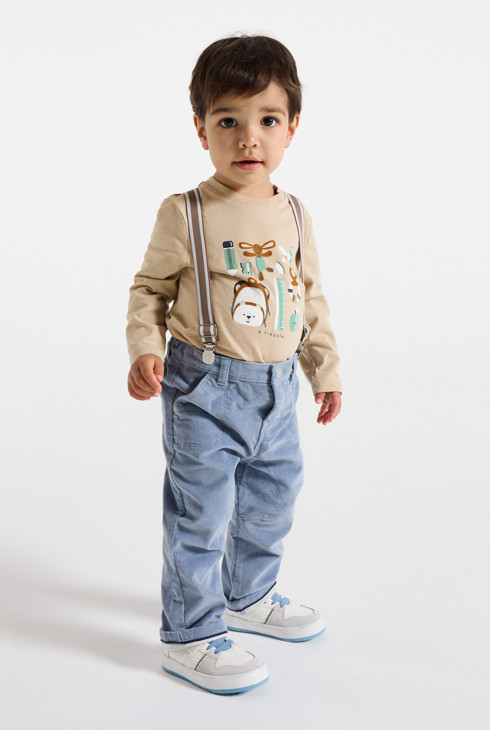 Beżowa koszulka z długim rękawem z motywem szkoły niemowlę chłopiec 1
