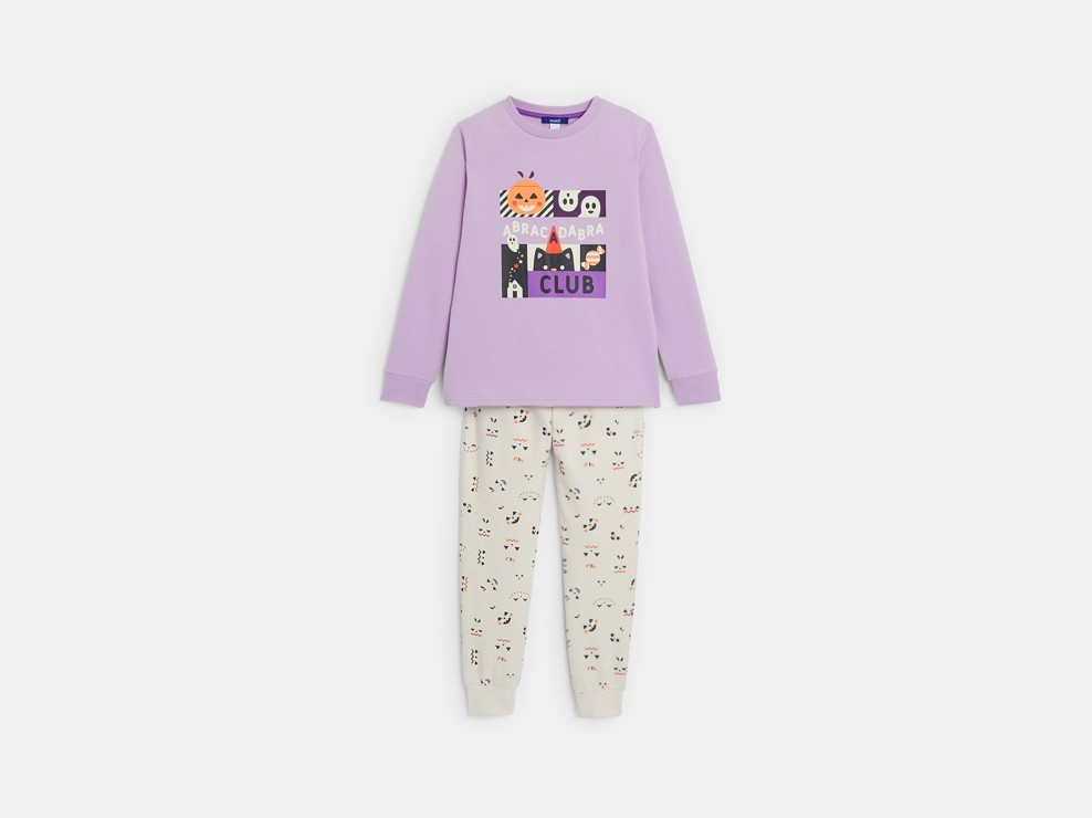 Zweiteiliger Molton-Pyjama mit Halloween-Motiv blasslila Mädchen 2