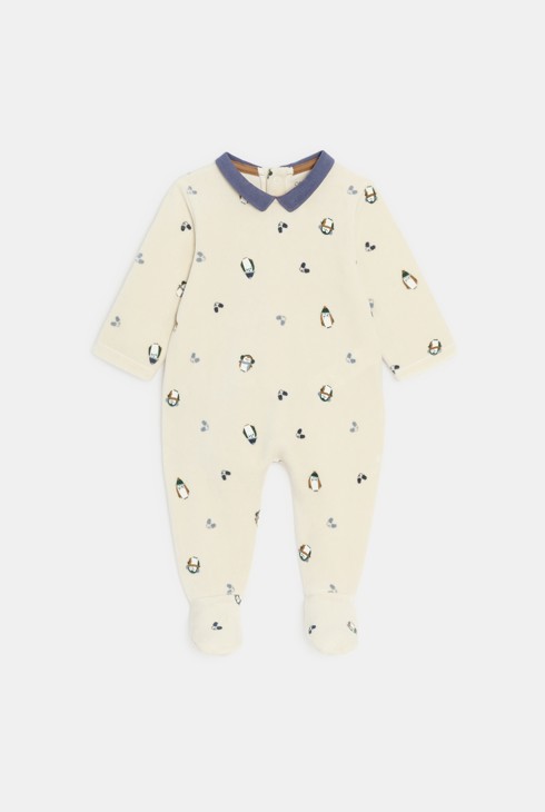 Pelele terciopelo pingüinos y cárdigan sherpa marrón bebé unisex 2