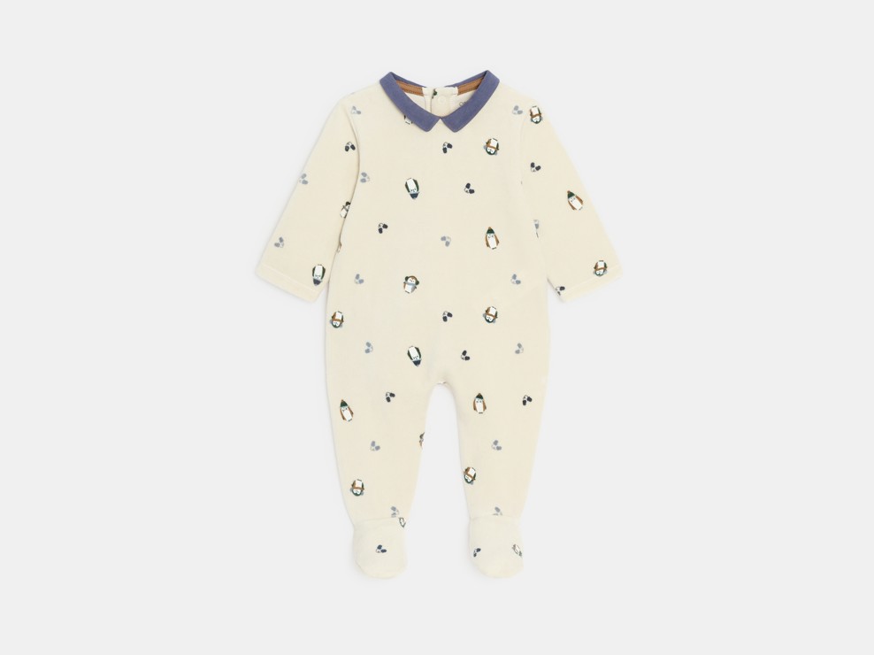 Strampler aus Velours mit Pinguinen und Sherpa-Weste in Braun für Babys (unisex) 2