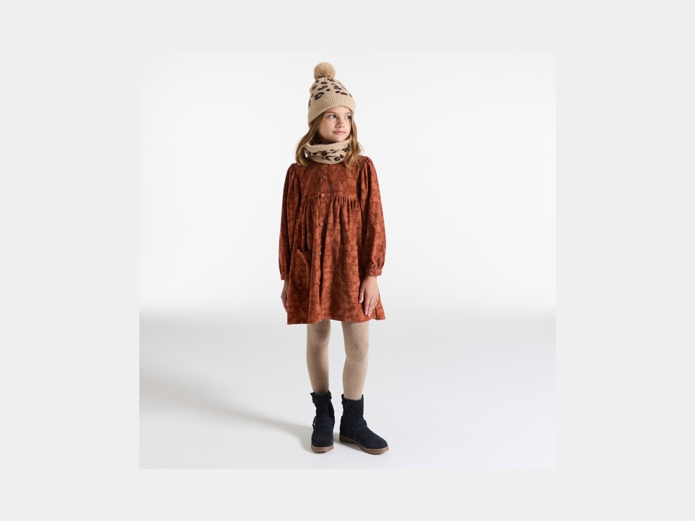 Kleid Katzenprint braun Mädchen 1