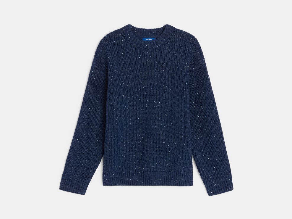 Melierter gerippter Pullover in Marineblau für Jungen 1