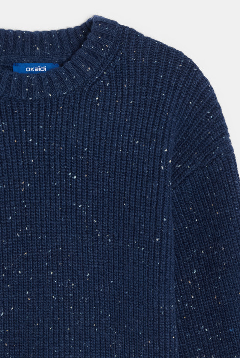 Granatowy sweter z melanżowej dzianiny ściągaczowej dla chłopca 2