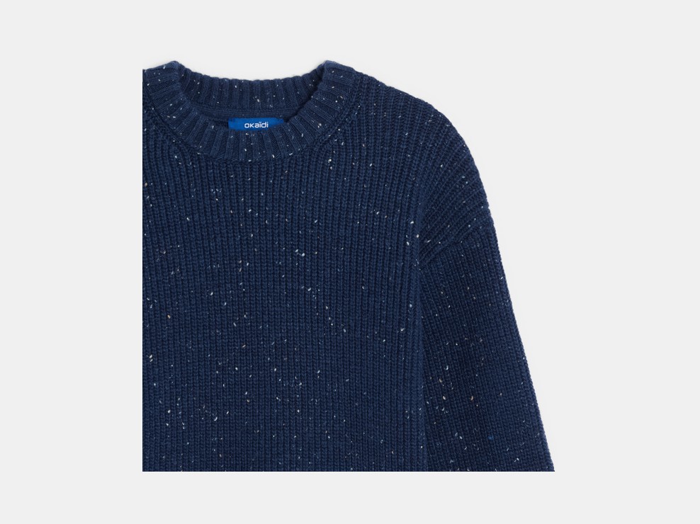 Melierter gerippter Pullover in Marineblau für Jungen 2