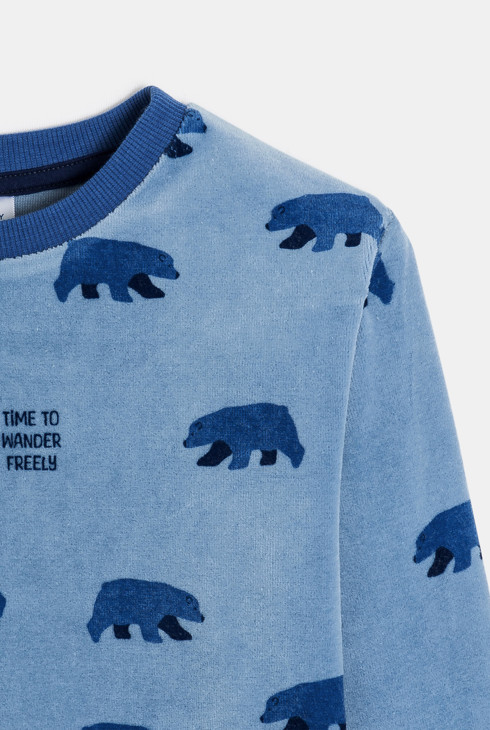 Pyjama en velours 2 pièces motif ours bleu Garçon 2
