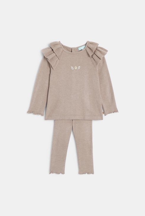 Strickpullover und Leggings beige Kleinkind Baby 1