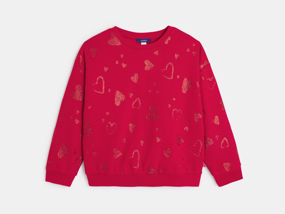 Sweatshirt rot mit Herzmuster Mädchen 1