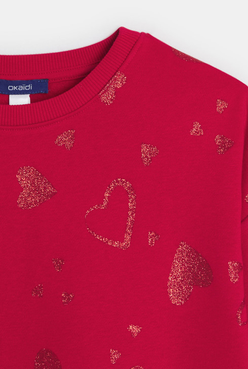 Sudadera roja con motivo corazón niña 2