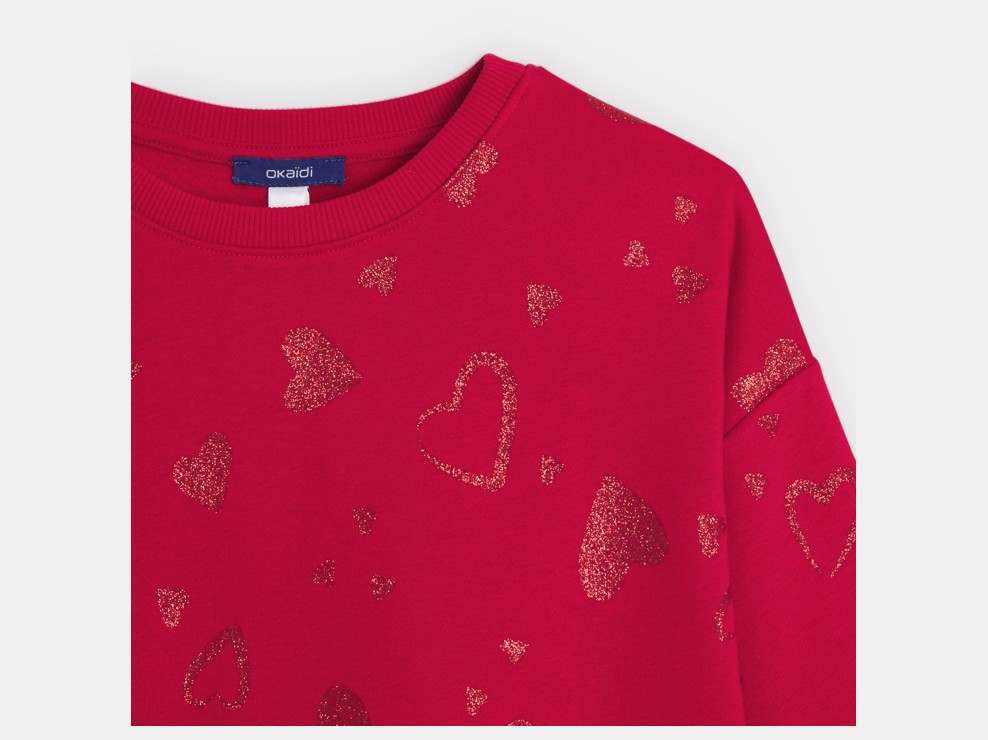 Sweatshirt rot mit Herzmuster Mädchen 2