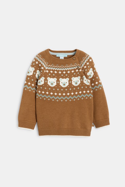 Sweter żakardowy brązowy niemowlę chłopiec 1