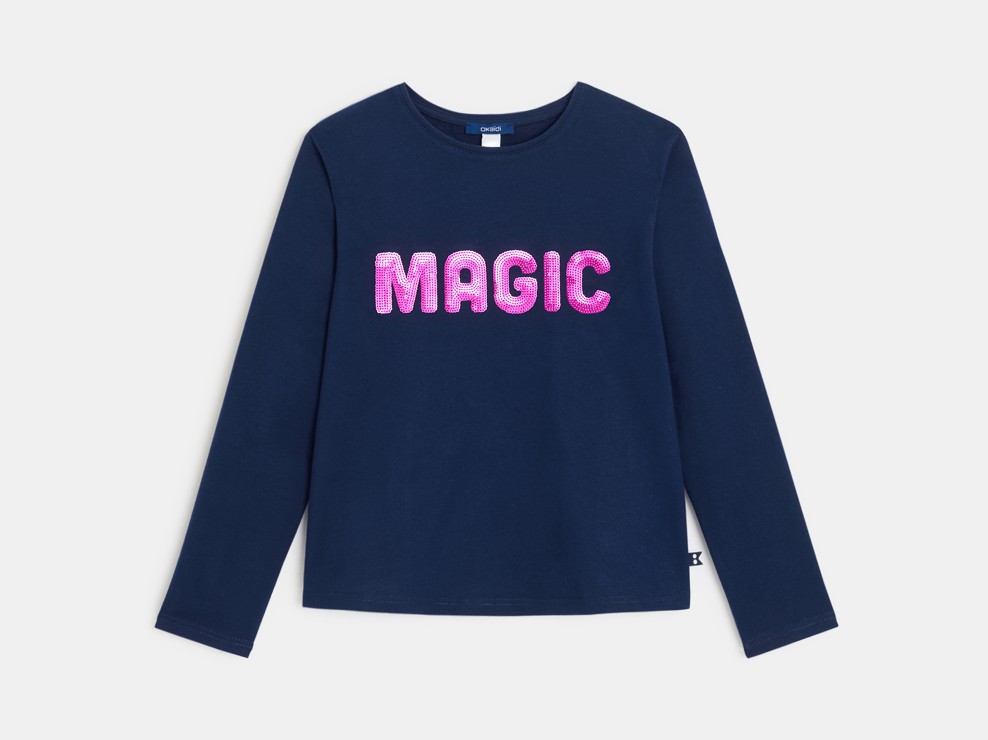 Marineblaues Langarm-T-Shirt mit Aufschrift für Mädchen 1