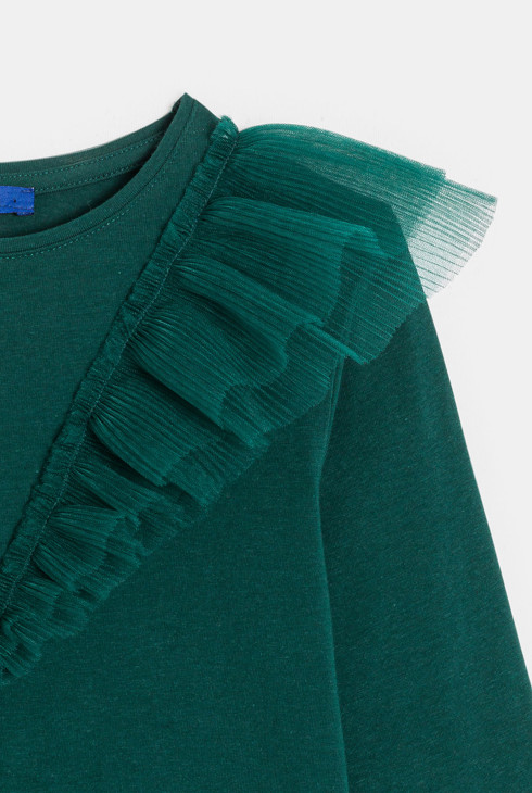 Camiseta verde manga larga con volantes niña 2