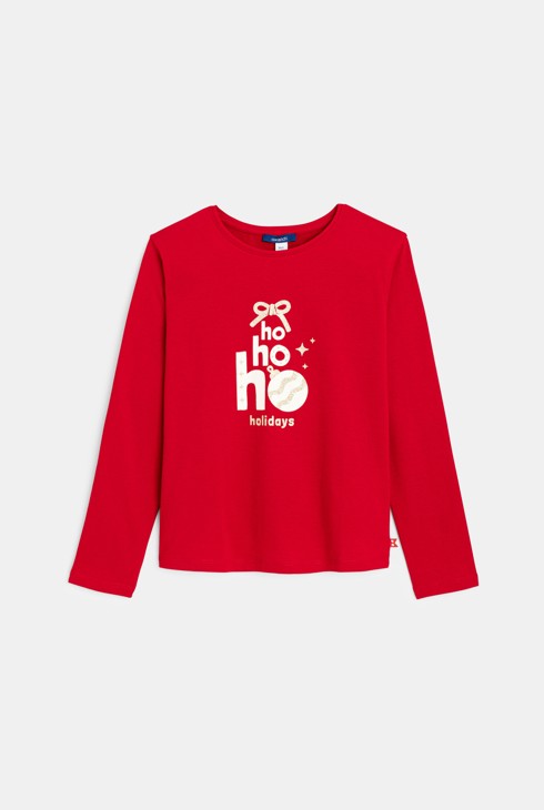 Camiseta roja con motivo navideño niña 1