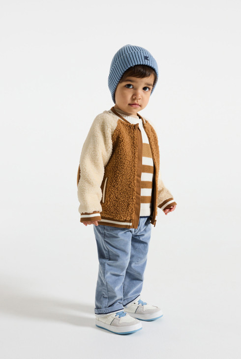 Collegejacke aus Sherpa braun Kleinkind Junge 1