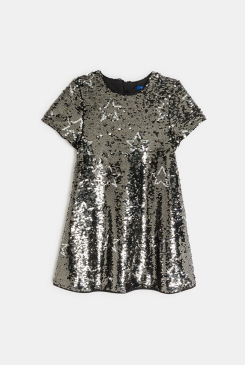 Vestido gris con lentejuelas motivo estrella niña 1