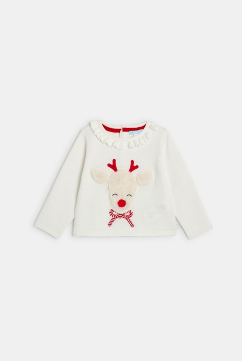 Jersey de punto blanco motivo reno bebé niña 1