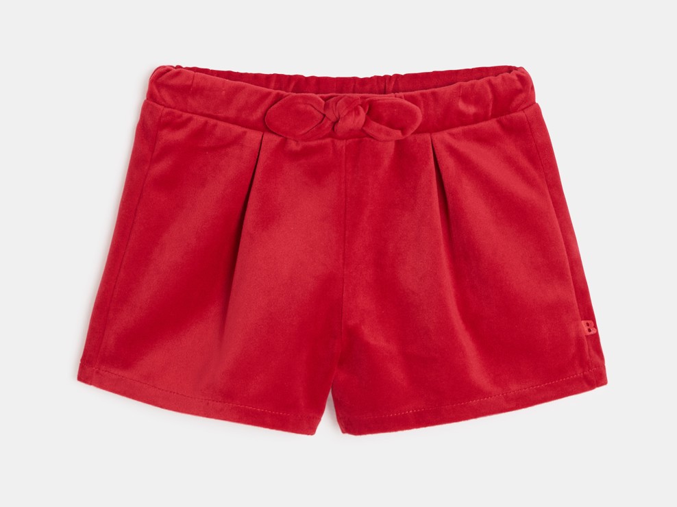 Short con pliegues terciopelo rojo bebé niña 1