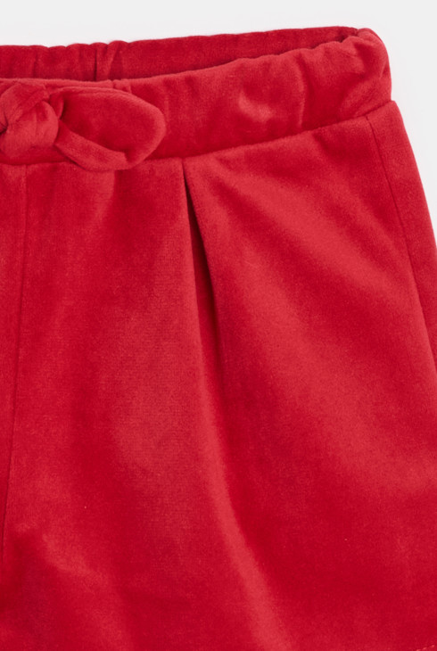 Short con pliegues terciopelo rojo bebé niña 2