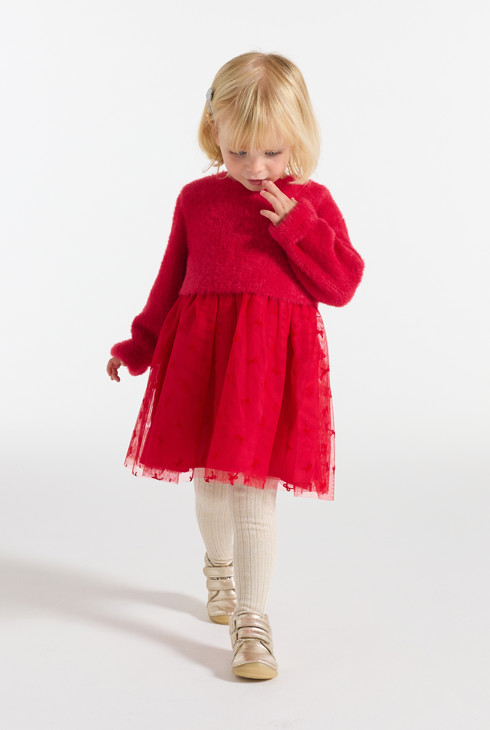 Kleid rot lange Ärmel Kleinkind Mädchen 1