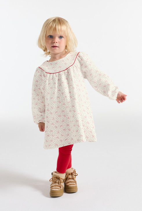 Vestido amplio estampado y legging blanco bebé niña 1