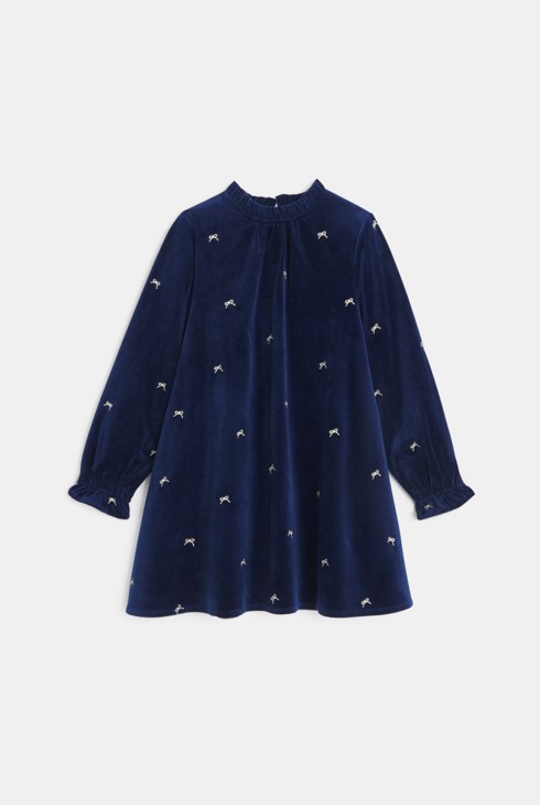 Vestido de terciopelo azul marino niña 1