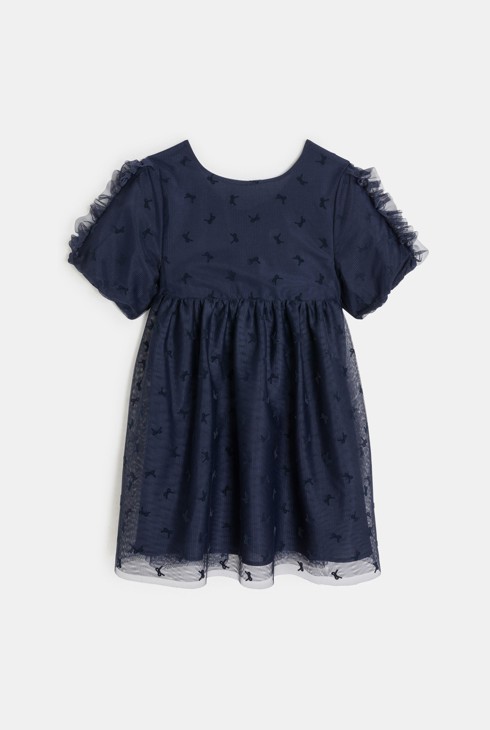 Vestido azul de mangas abullonadas niña 1