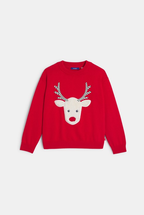 Roter Pullover mit Rentiermotiv für Jungen 1
