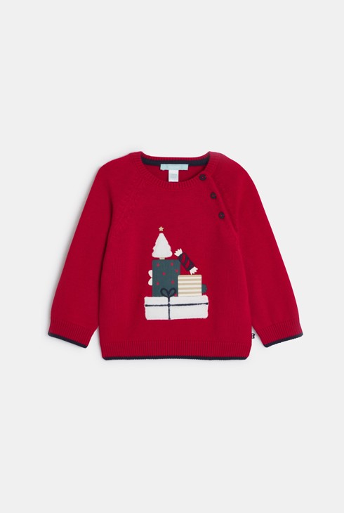 Roter Pullover mit festlichem Motiv für kleine Jungen 1