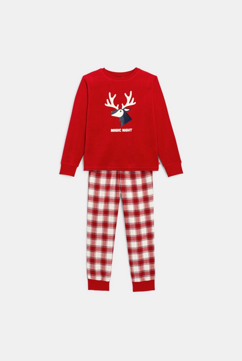 Pijama de 2 piezas rojo motivo ciervo niño 1