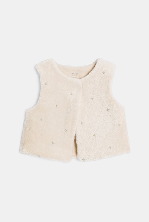 Pelele terciopelo blanco y chaleco beige bebé niña 2