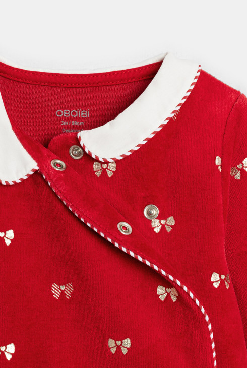 Pijama de terciopelo rojo bebé niña 2