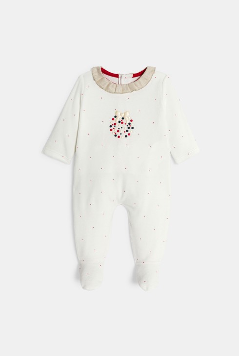 Pelele terciopelo navideño blanco bebé niña 1