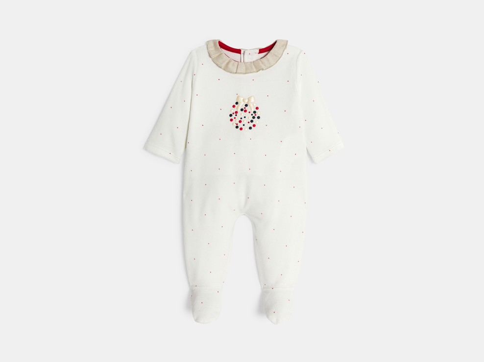 Strampler Samt Festtage weiß Kleinkind Mädchen 1