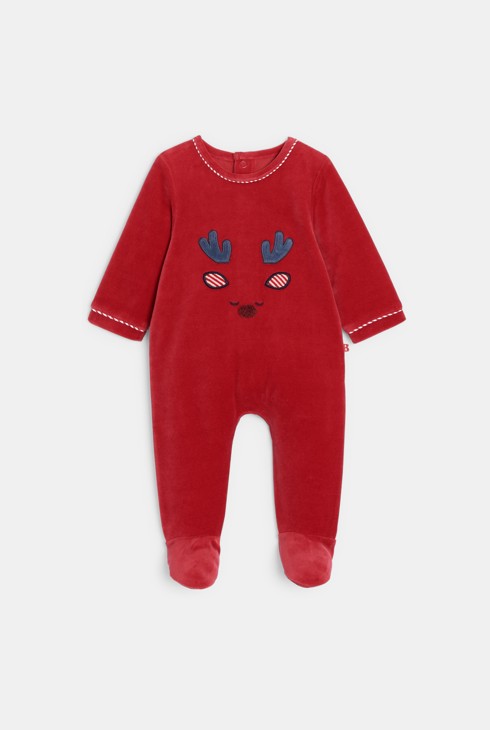 Pijama de terciopelo rojo motivo reno bebé niño 1