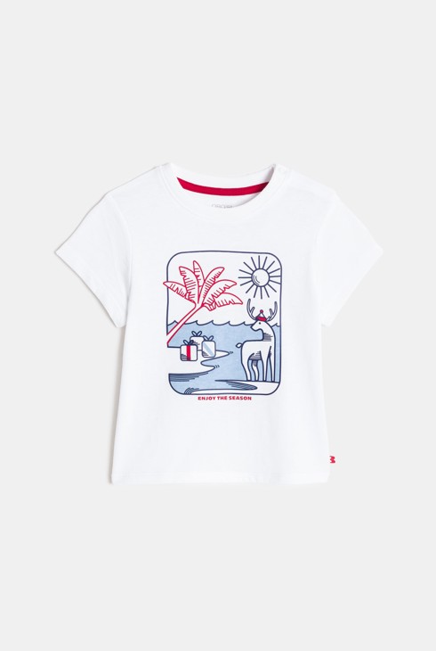 T-shirt bianca con motivo festoso per neonato 1