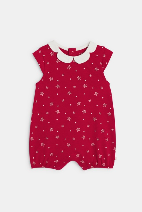 Tuta corta rossa con motivo a stelle per neonata 1
