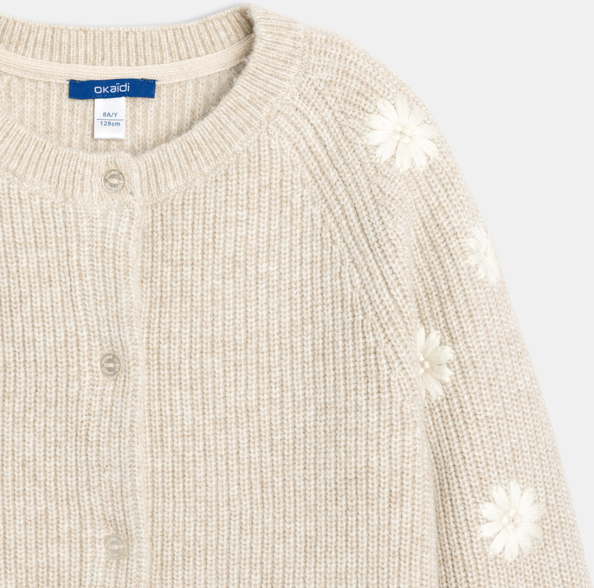 Cardigan beige floreale in maglia bambina 2