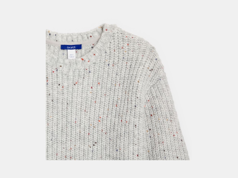 Pullover Grobstrick grau Mädchen 2