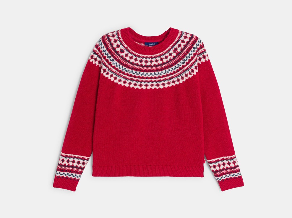 Pullover Jacquard Berge rosa Mädchen 1