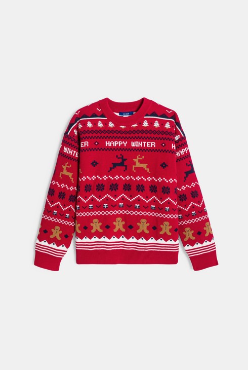 Roter Jacquard-Pullover für Jungen 1