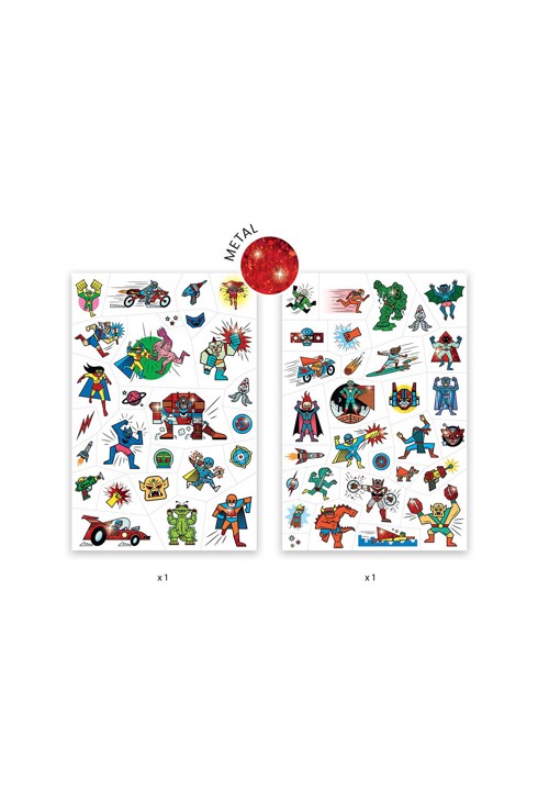 2 planches de tattoos Heroes vs vilain Djeco 2